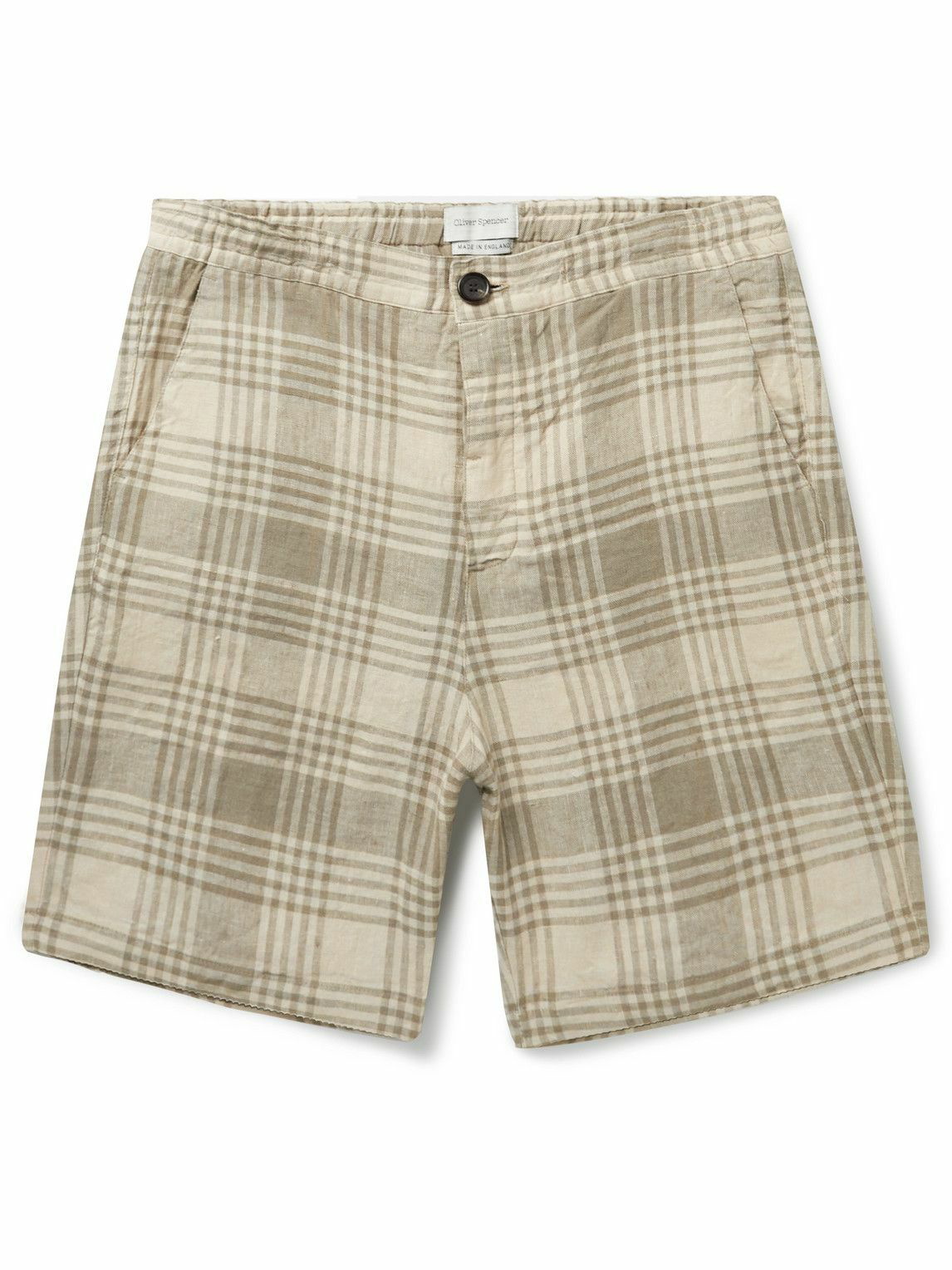 Oliver Spencer - Osborne Straight-Leg Checked Organic Linen Shorts -  Neutrals Oliver Spencer