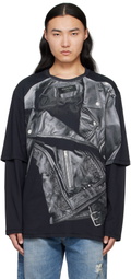 Balmain Black Long Sleeve Biker Jacket Print T-shirt