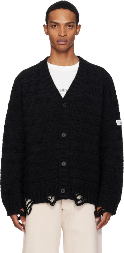 Photo: MM6 Maison Margiela Black Rib-Knit Cardigan