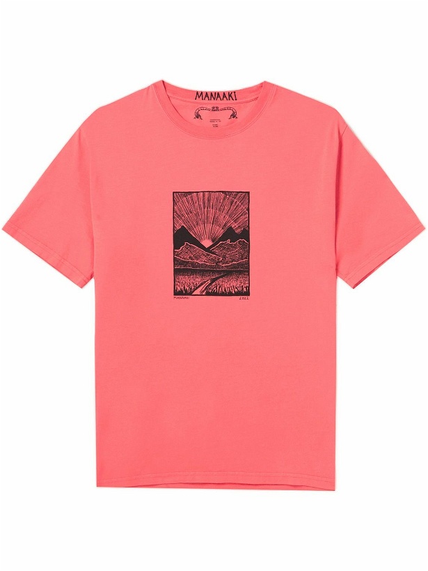 Photo: MANAAKI - Maunga Printed Cotton-Jersey T-Shirt - Pink