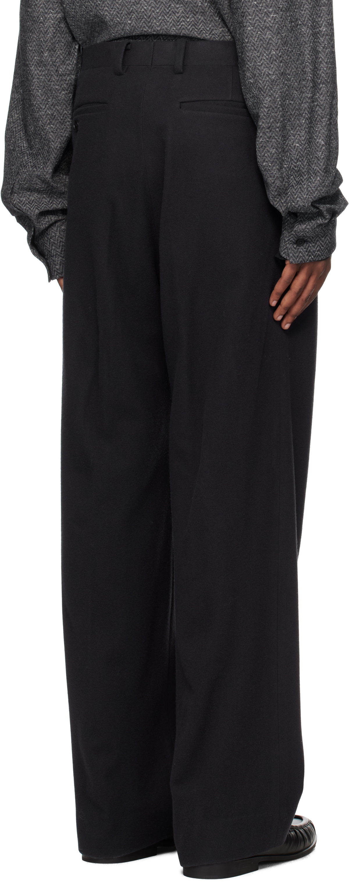 AURALEE Black Brushed Super Fine Wool Flannel Trousers Auralee