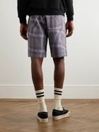DIME - Straight-Leg Logo-Embroidered Checked Cotton-Jersey Drawstring Shorts - Purple