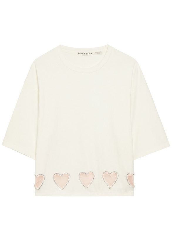 Photo: Alice + Olivia Evan Heart Embellished Cropped Cotton T-shirt White