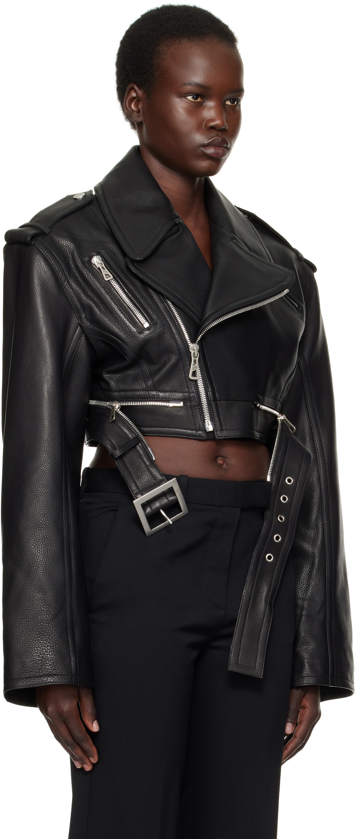 Jean Paul GAULTIERクロコダイル風レザージャケット Jean Paul Gaultier Black 'The Cropped Perfecto' Leather Jacket
