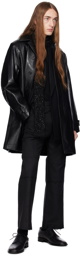 Youth Black Buttoned Faux-Leather Coat