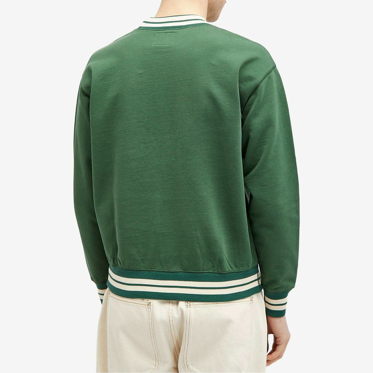 Drake's Men's Striped Rib Crew Sweatshirt in Green/Ecru Drake's