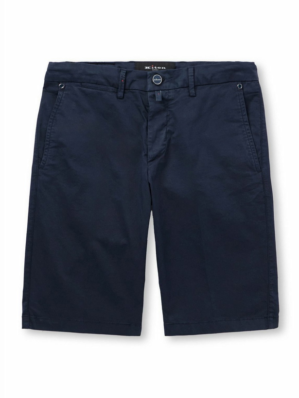 Photo: Kiton - Straight-Leg Stretch-Cotton Shorts - Blue