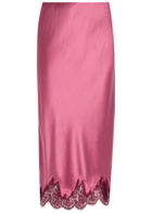 Loveshackfancy Malina Lace-trim Silk Midi Skirt Dark Pink