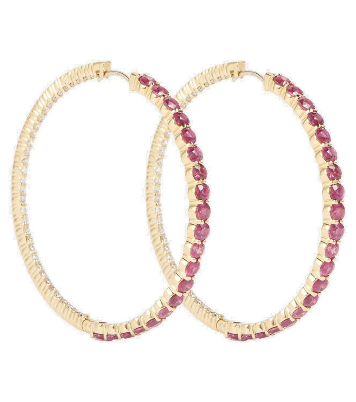 Photo: Melissa Kaye Lenox 18kt gold hoop earrings with diamonds and sapphires