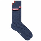 Thom Browne Men's Ribbed Stripe Sock in Dark Blue