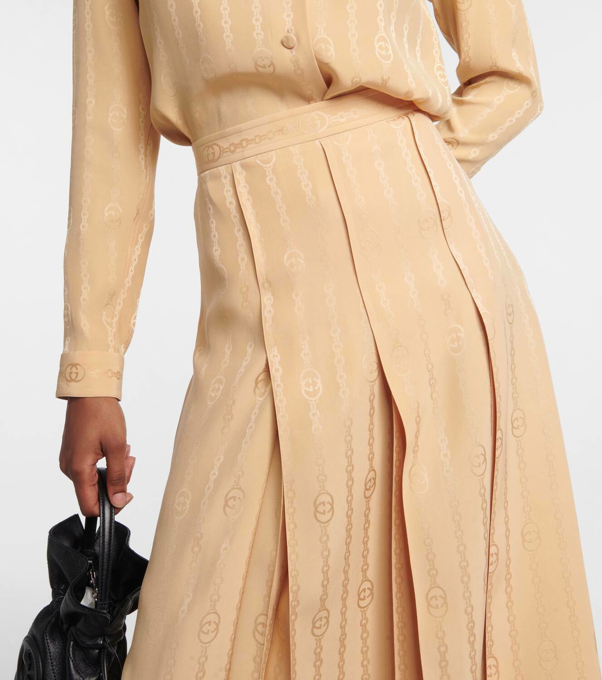Gucci Interlocking G Chain jacquard silk midi skirt Gucci