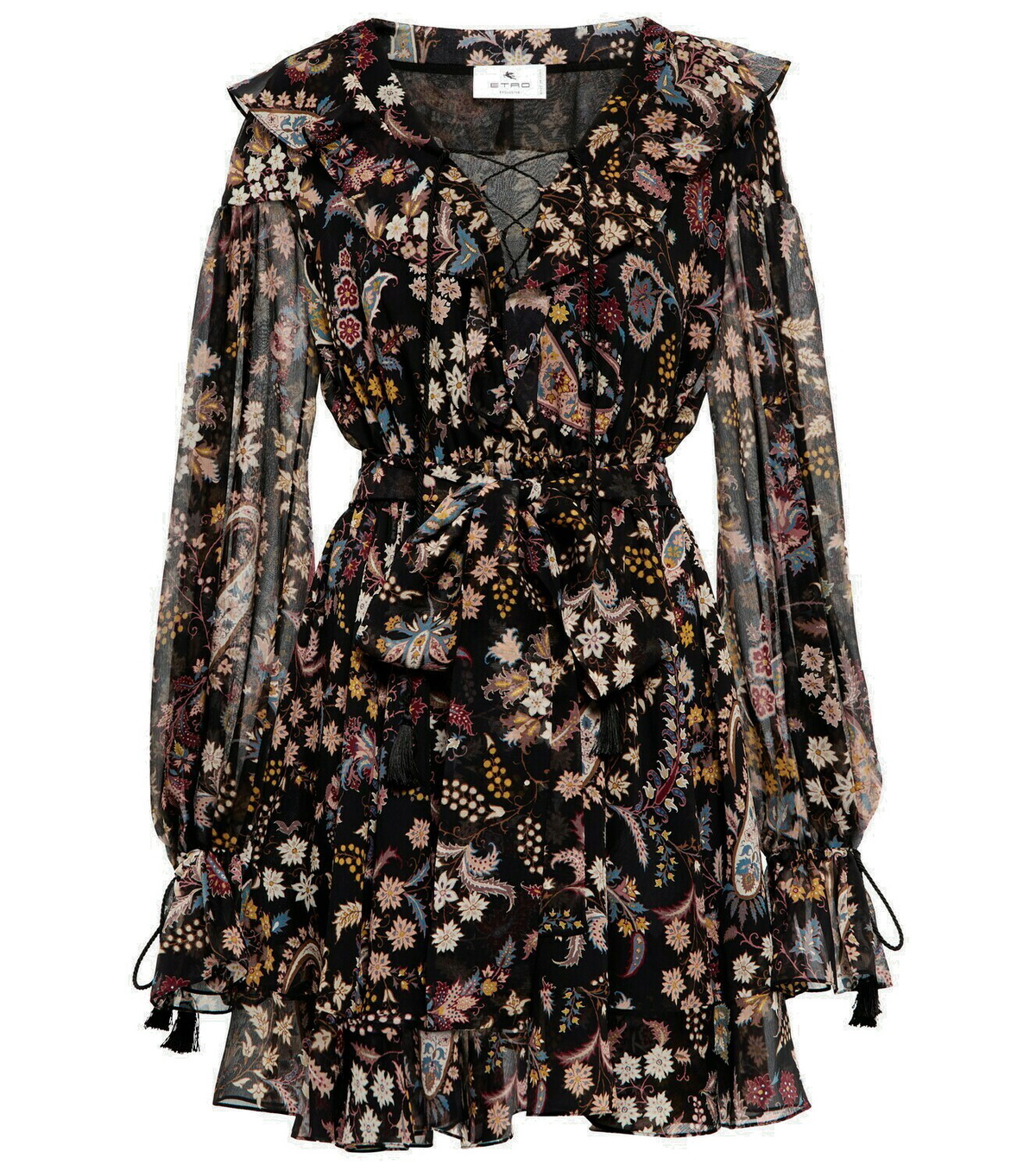 tiered silk mini dress etro Silk Graphic Print Tiered Dress
