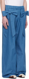 ANDREJ GRONAU Blue Bow Ribbon Denim Sweatpants