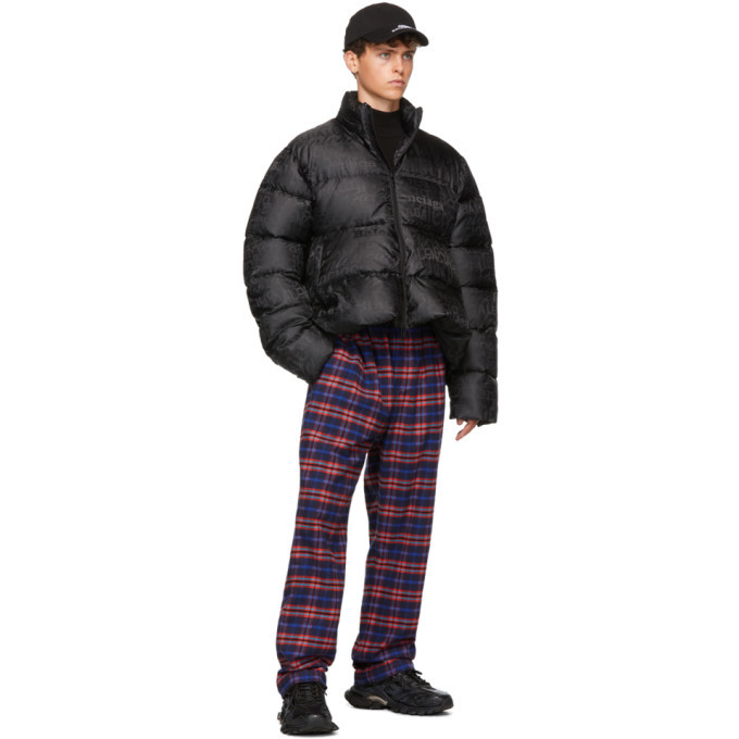 Balenciaga Blue and Red Check Flannel Pyjama Trousers