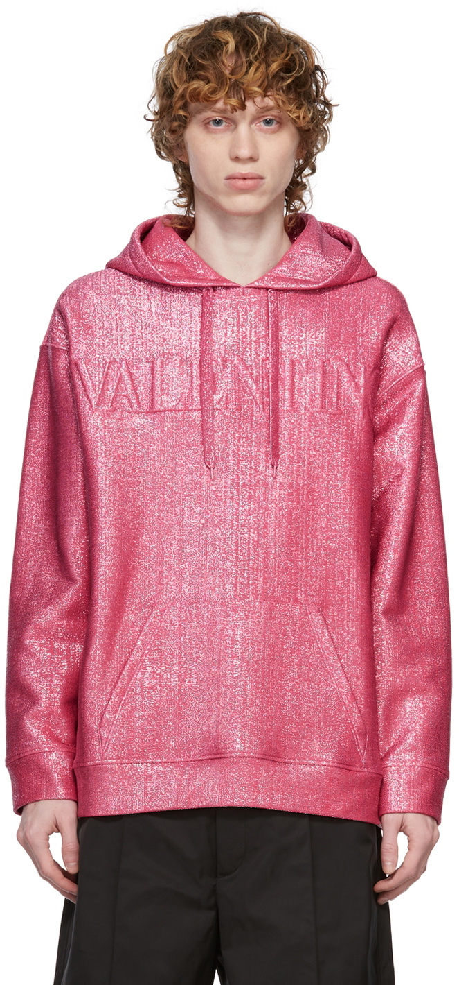 Valentino Pink Metallic Logo Hoodie Valentino