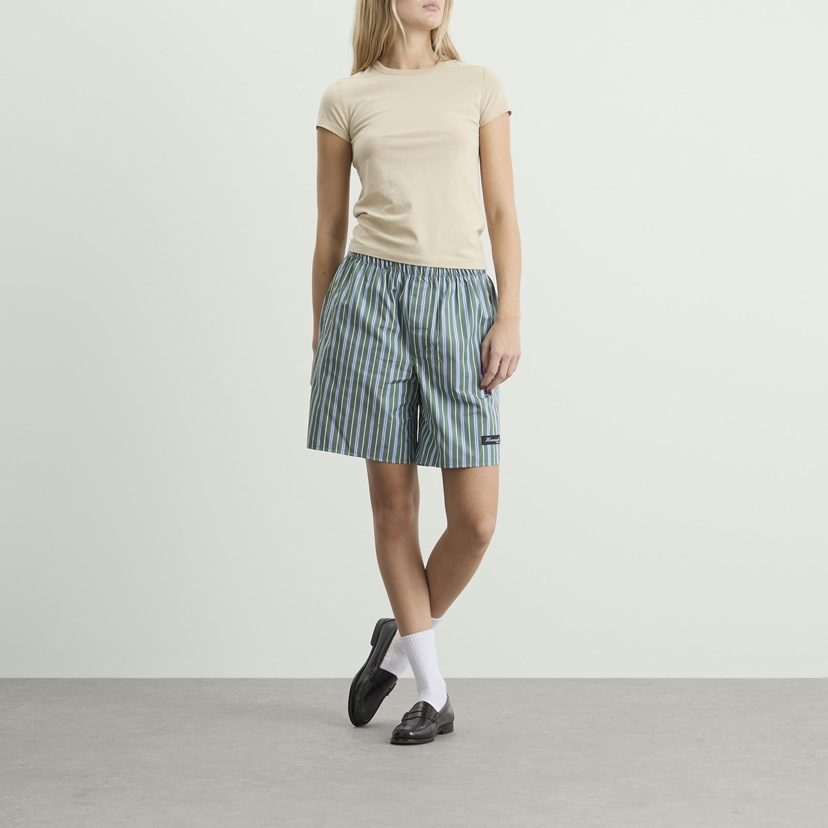 Hommegirls Women's Long Boxer Shorts in Green Porto Stripe