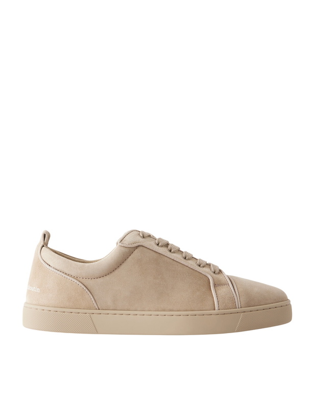Photo: Christian Louboutin - Louis Junior Grosgrain-Trimmed Suede Sneakers - Neutrals