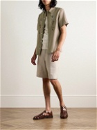 De Bonne Facture - Convertible-Collar Embroidered Linen Shirt - Neutrals