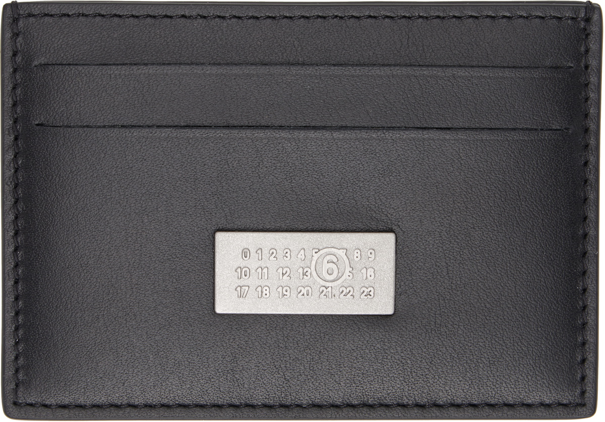 【MM6】LOGO CARD HOLDER Black Leather Card Holder by MM6 Maison Margiela on Sale