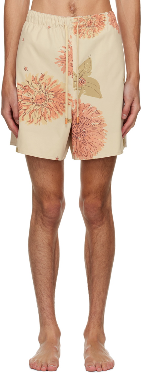Recto Beige Vintage Flower Swim Shorts
