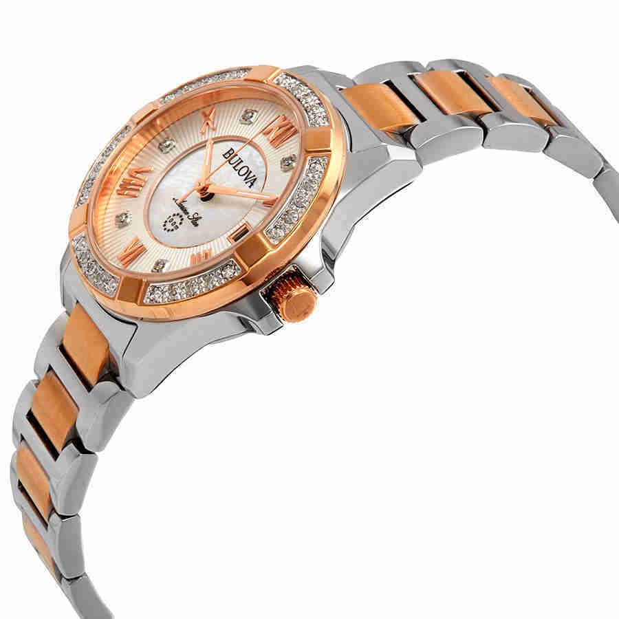 Bulova Marine Star Diamond White Mother of Pearl Dial Ladies Watch ...