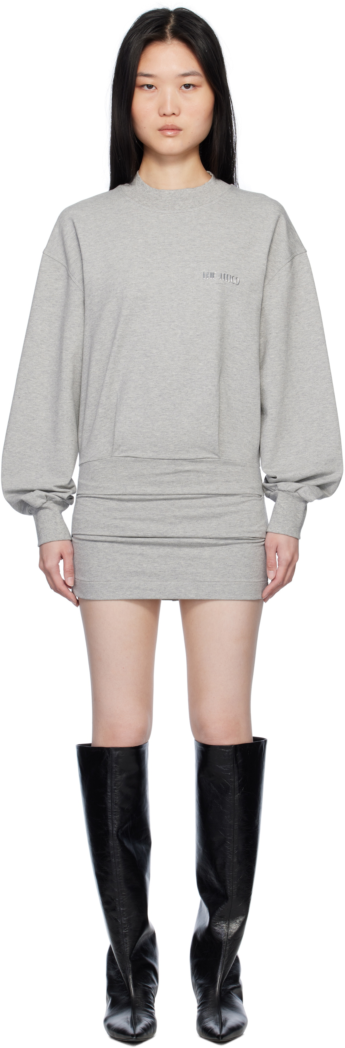 knee length dresses for ladies Dove Grey Surplice Knit Sweater Short Dress main image 1