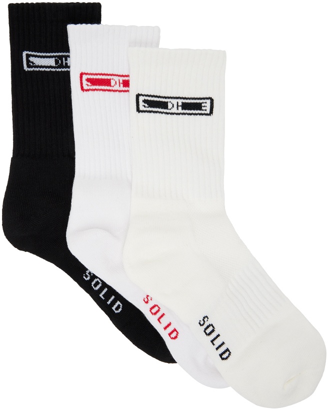 Photo: Solid Homme Three-Pack Black & White Jacquard Socks