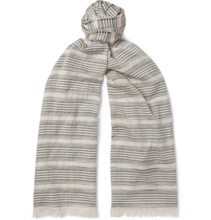 Photo: Loro Piana - Striped Cashmere, Silk and Cotton-Blend Scarf - Gray