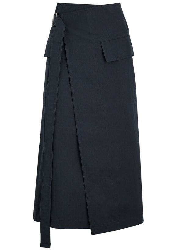 Photo: Helmut Lang Belted Cotton-blend Midi Wrap Skirt Navy