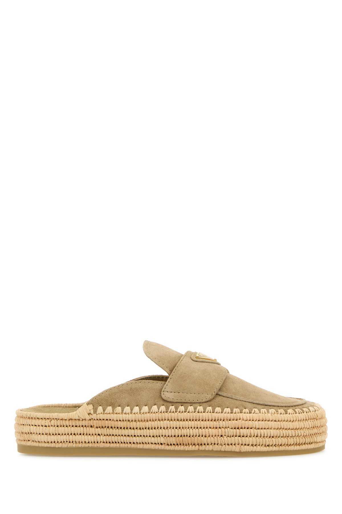 Prada Beige Raffia And Leather Slippers Prada