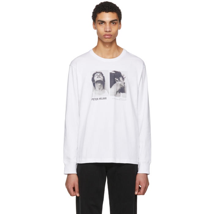 Photo: Helmut Lang White Peter Hajar Long Sleeve Look Up and Side Face T-Shirt