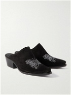 Needles - Embroidered Sequin-Embellished Suede Mules - Black