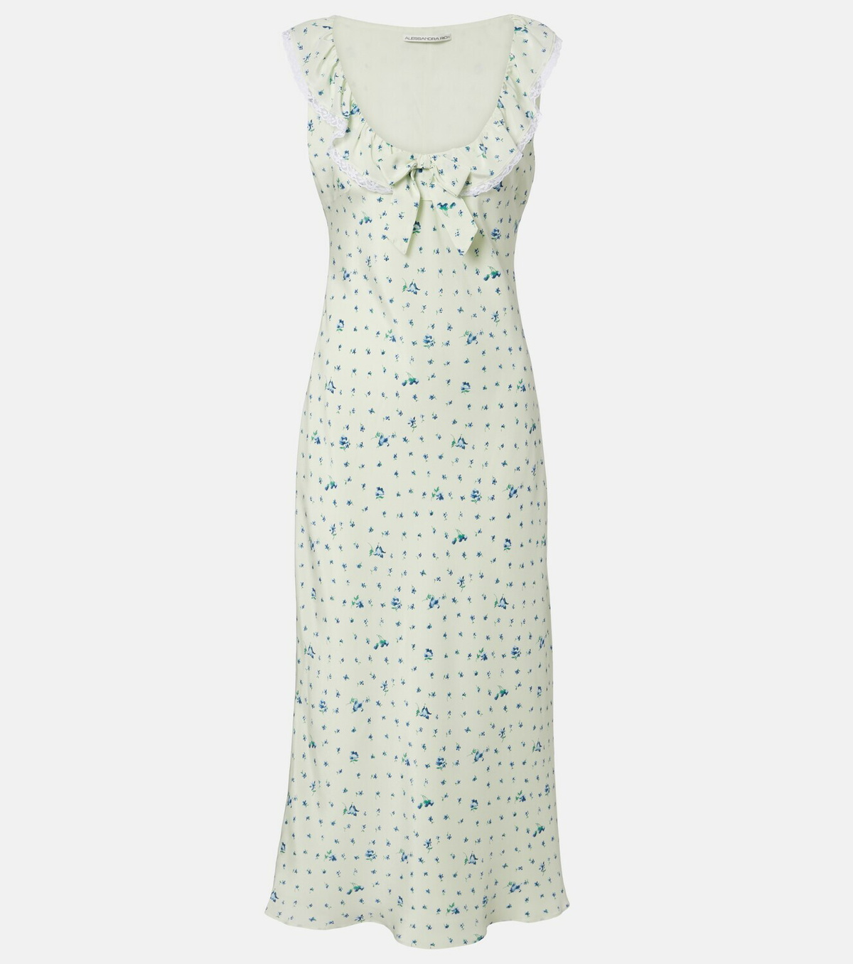 Alessandra Rich Lace-trimmed floral silk midi dress