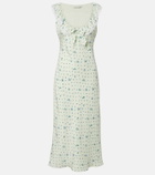 Alessandra Rich Lace-trimmed floral silk midi dress