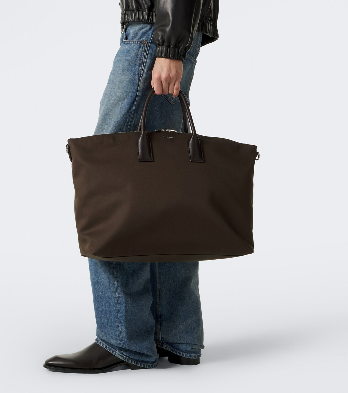 Saint Laurent Leather-trimmed canvas tote bag