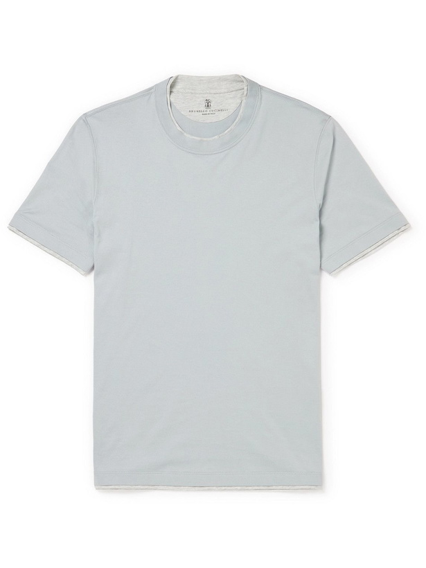 Photo: Brunello Cucinelli - Layered Cotton-Jersey T-Shirt - Gray