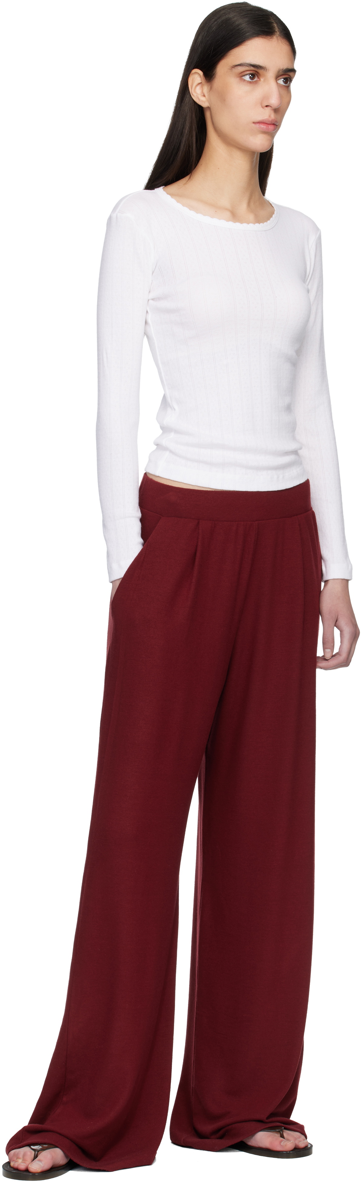 LESET White Pointelle Slim Fit Long Sleeve T-shirt