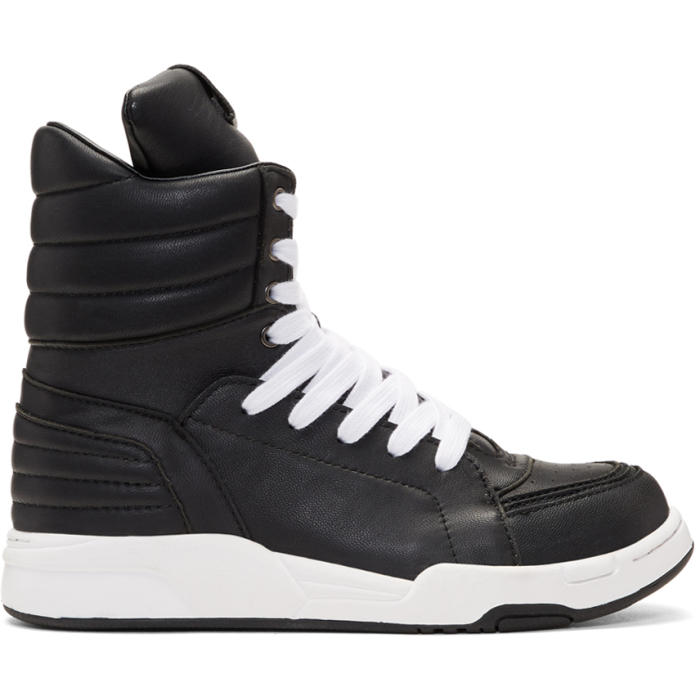 Diet Butcher Slim Skin Black Leather Side Zip High-Top Sneakers