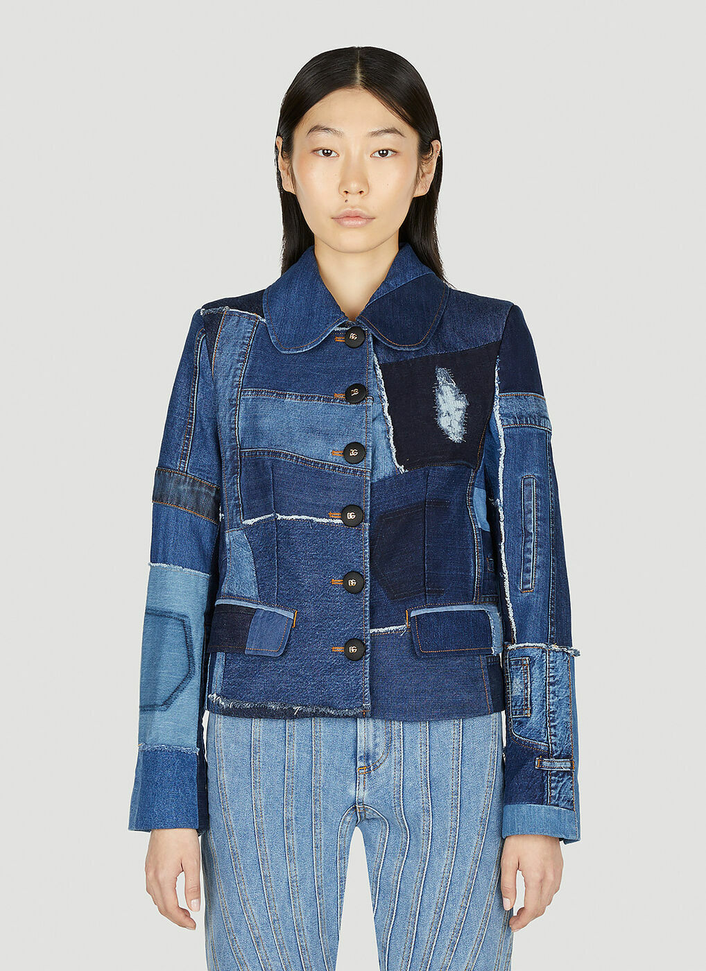 Dolce And Gabbana Patchwork Denim Jacket In Blue Dolce And Gabbana