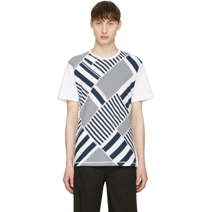 Ganryu Navy and White Multi Striped T-Shirt