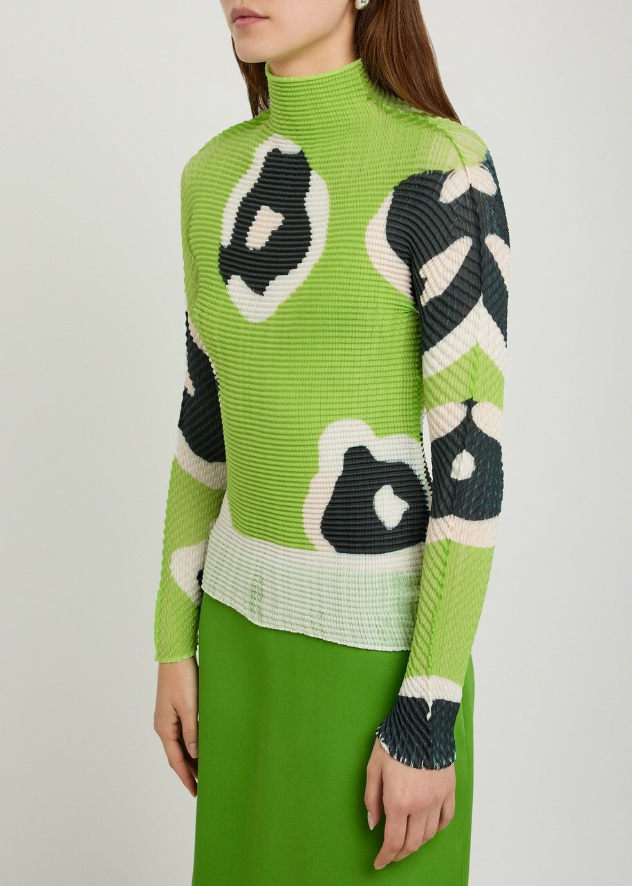 Issey Miyake Printed Pleated Woven top Green