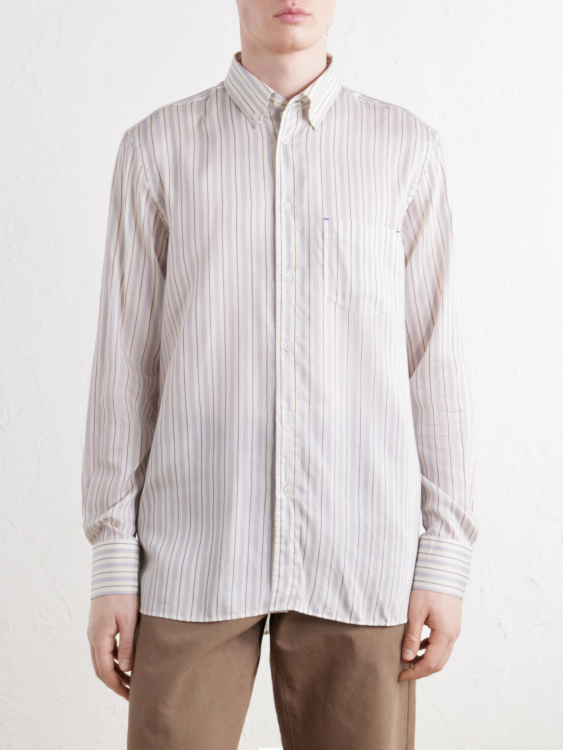 Paul Smith - Button-Down Collar Striped Lyocell and Silk-Blend Twill Shirt - Neutrals
