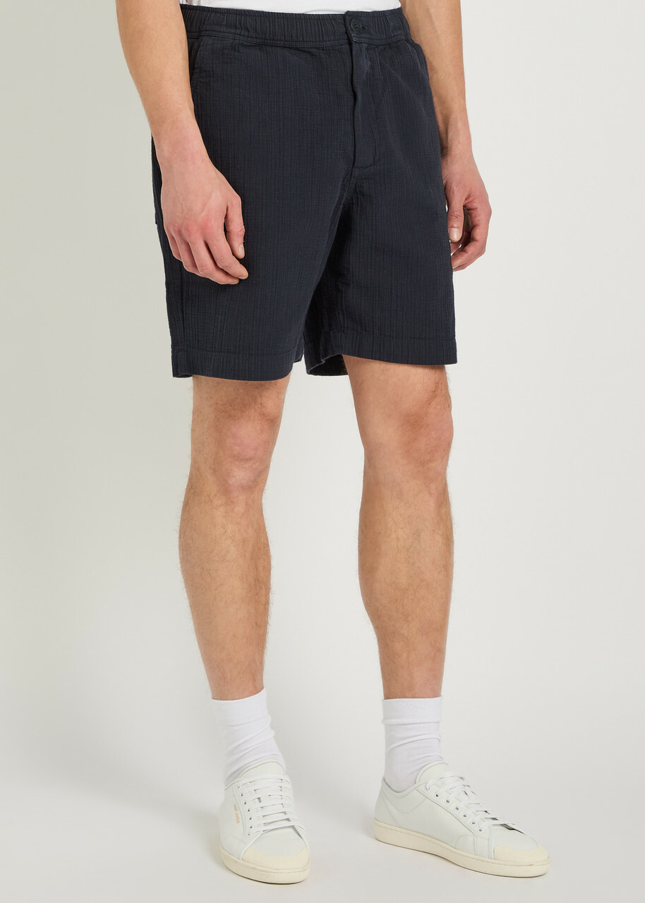 Wax London Kurt Crinkled Cotton and Linen-blend Shorts Navy