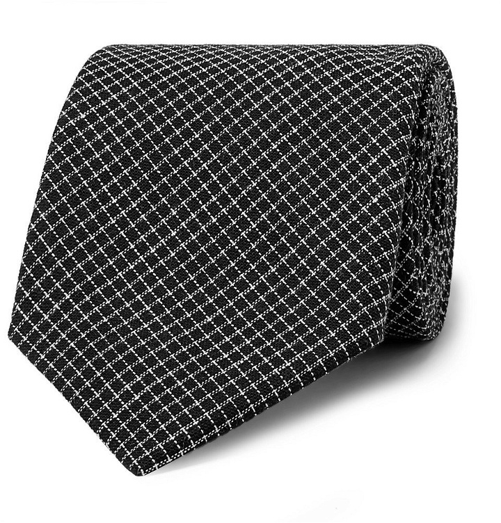 Photo: Oliver Spencer - 8cm Kersley Micro-Checked Cotton and Linen-Blend Tie - Black
