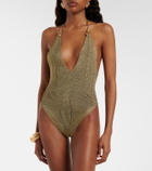 Roberto Cavalli Embellished halterneck lamé bodysuit