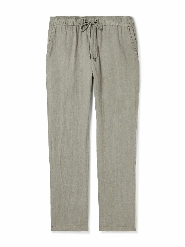 Photo: James Perse - Straight-Leg Garment-Dyed Linen-Canvas Drawstring Trousers - Gray