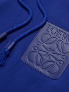LOEWE - Logo-Debossed Leather-Trimmed Cotton-Jersey Hoodie - Blue