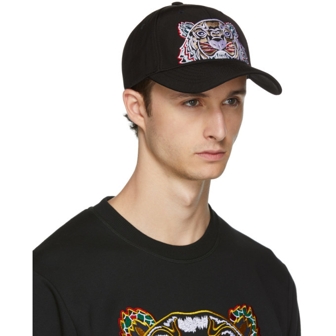 キャップ Kenzo Tiger Embroidered Curved Peak Cap Kenzo Black Canvas Tiger Cap Kenzo