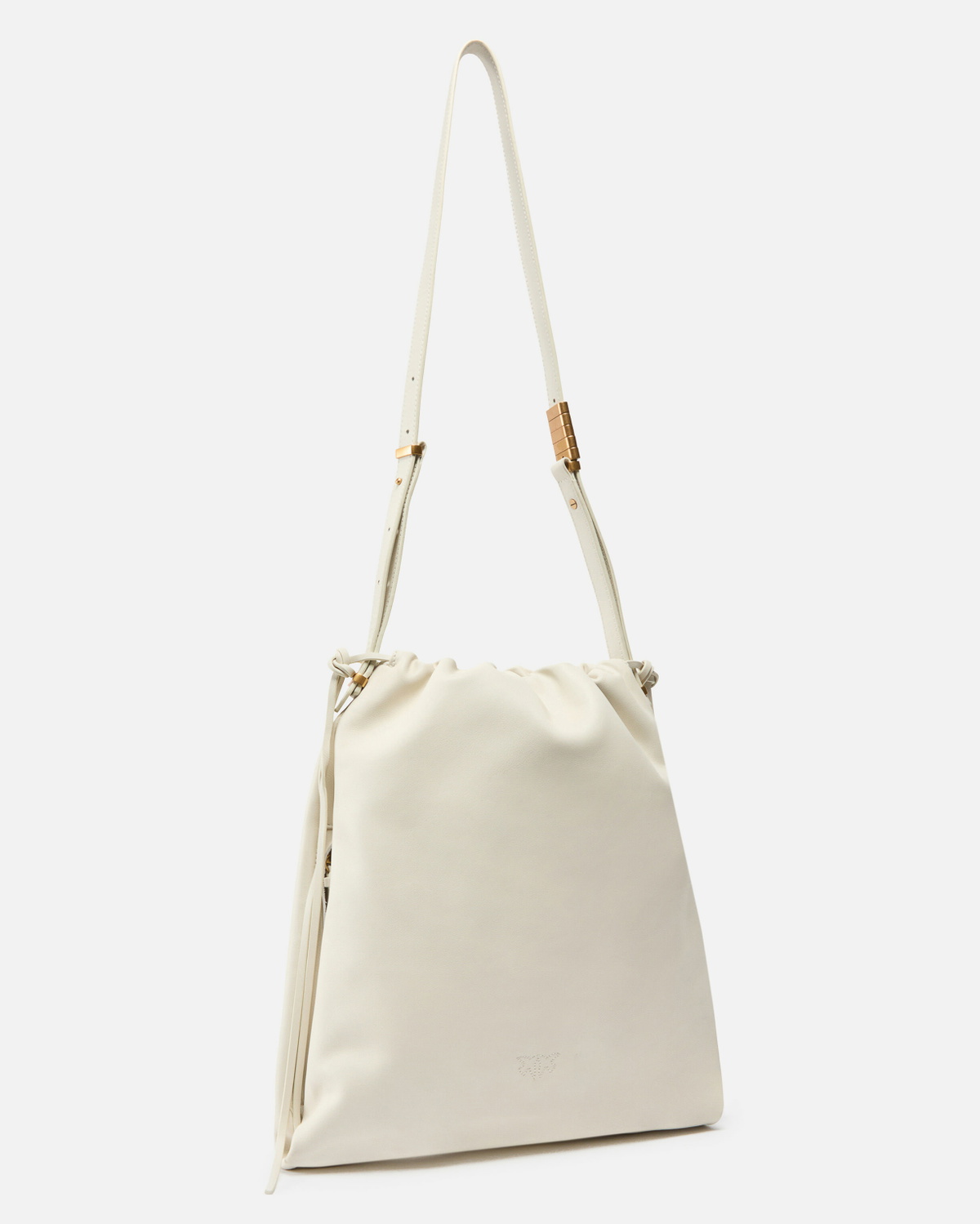 Pinko Soft Leather Square Bag With Logo White+White Antique Gold