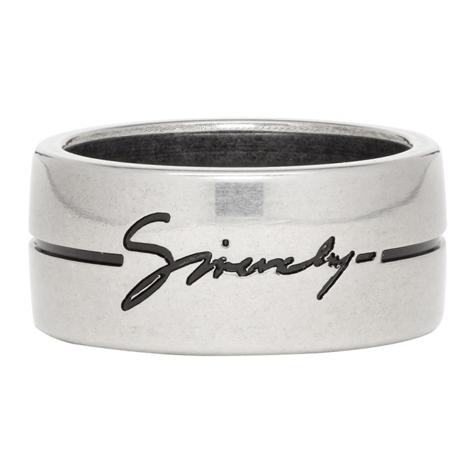 Photo: Givenchy Silver and Black Signature Logo Ring